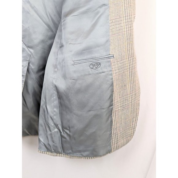 Vintage 80s Men's Lightweight Pastel Plaid Sport Coat Blazer 46L Wool Linen Silk - Picture 9 of 9